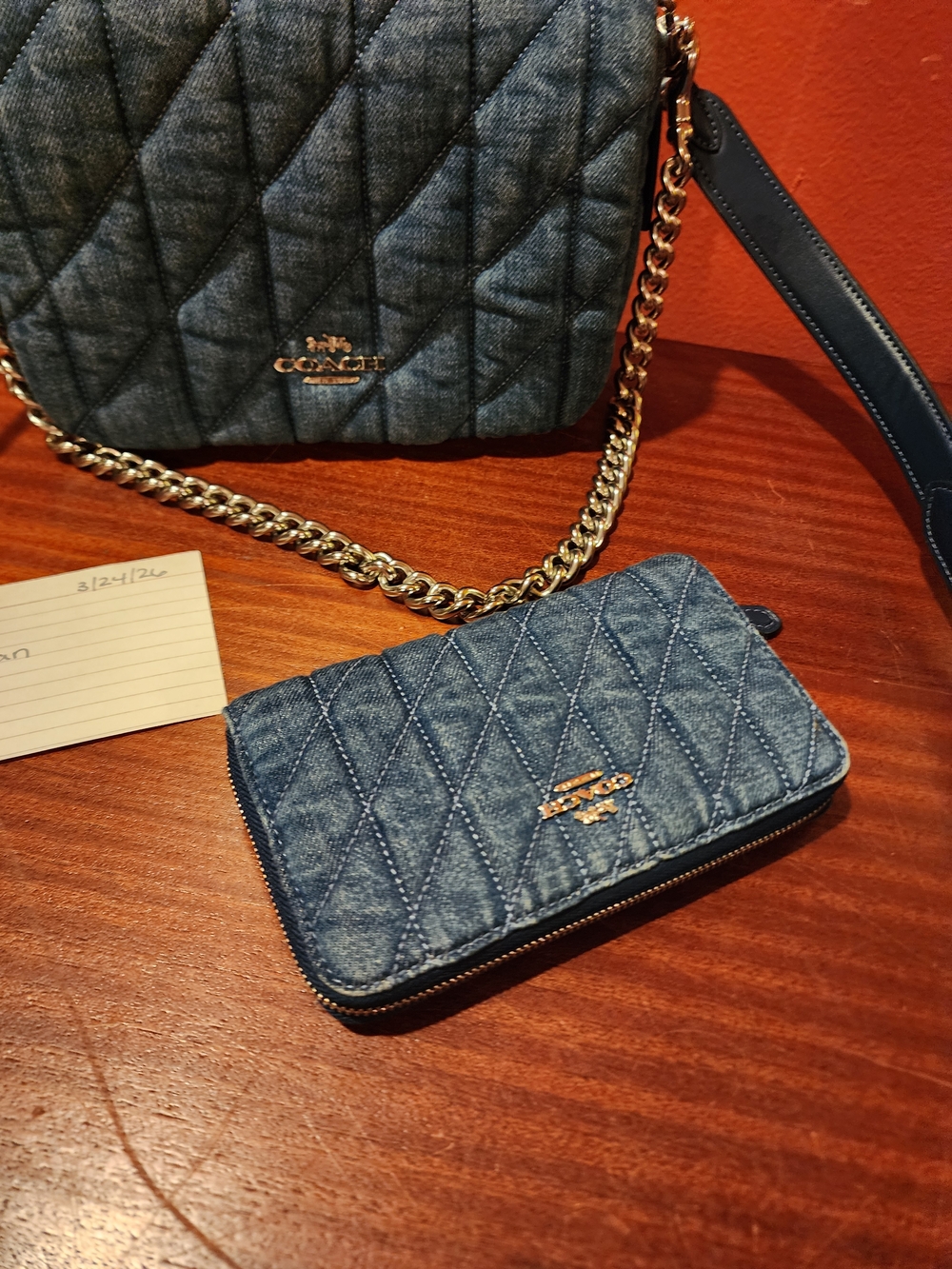 Coach Quilted Denim Crossbody and Zip Wallet - Blue New Condition - Picture 2 of 12